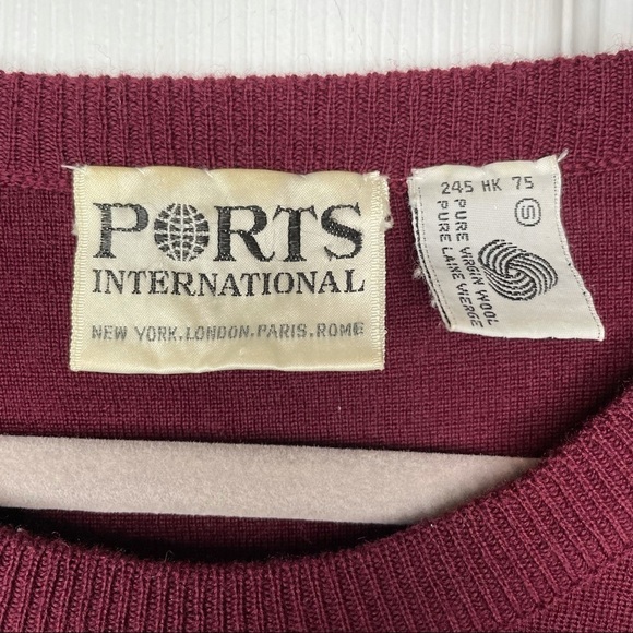 PORTS international vintage crewneck burgundy pullover 100% wool sweater small - Picture 3 of 6